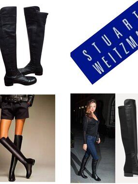 Stuart Weitzman 5050 Over The Knee Boots Black Leather Stretch Back Size 8 M